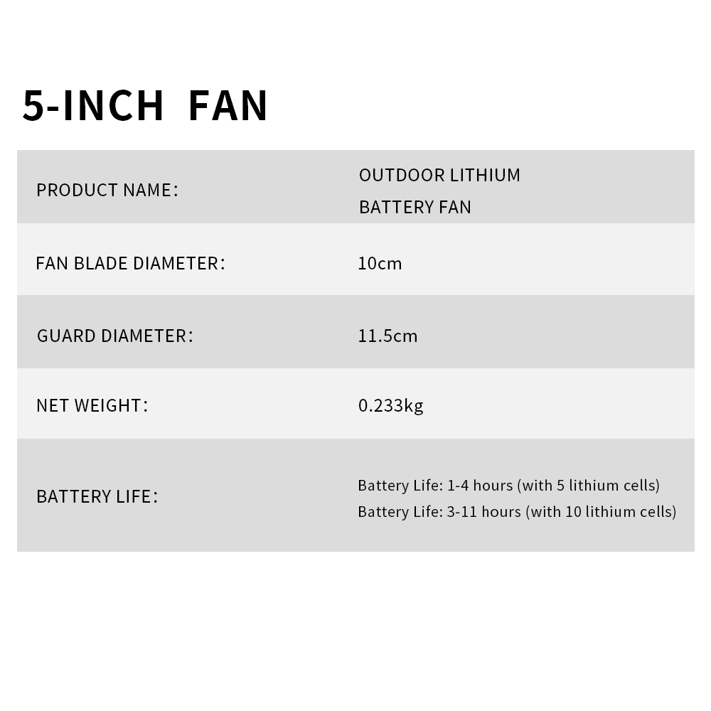 Lithium battery fan - 5-inch lithium battery fan