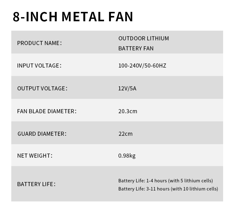 Lithium battery fan - 8-inch lithium battery fan