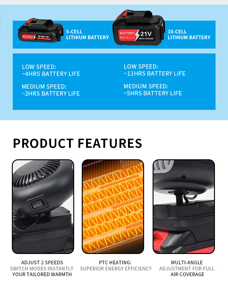 Lithium battery fan - outdoor li-ion battery heater